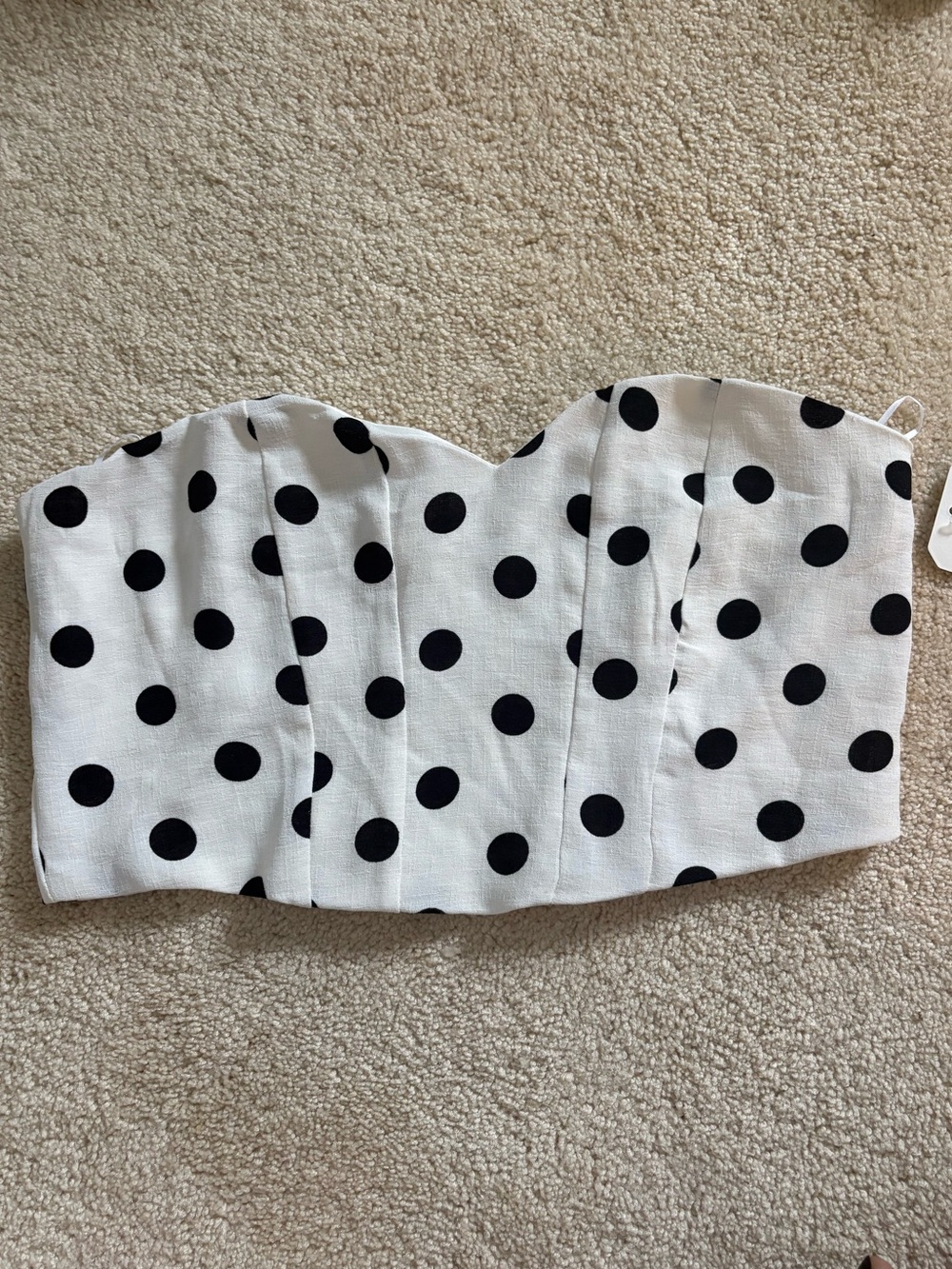 Polka Dot Strapless Bustier Top - Black on White